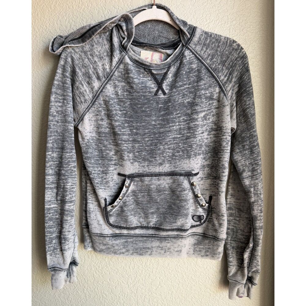 OP Ocean Pacific Gray Acid Wash Hoodie Medium Studded Pocket Y2K Style